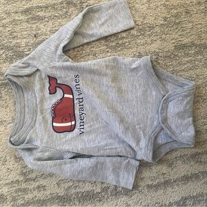Vineyard Vines Gray Baby Onesie with Football Whale Design